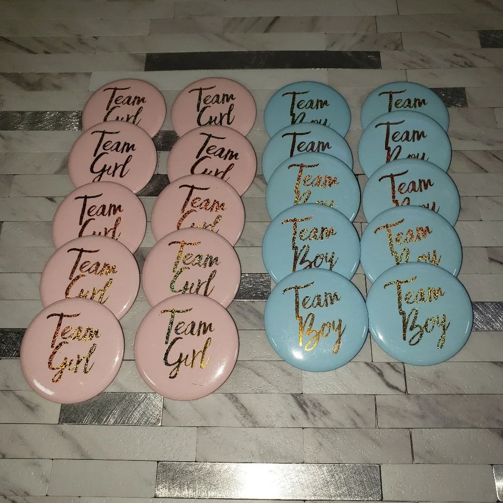 Team Boy/Girl Gender Reveal Button Pins Set of 20